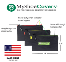 Load image into Gallery viewer, myshoecovers MyShoeCovers Ballistic Nylon Color Coded Zipper Tool Bag,12 x 7.5 Inch, Black, 3 - Pack