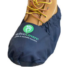 Load image into Gallery viewer, myshoecovers MyShoeCovers® Black Personalized Reusable Washable Shoe and Boot Covers 1 Pair with Printed Logo
